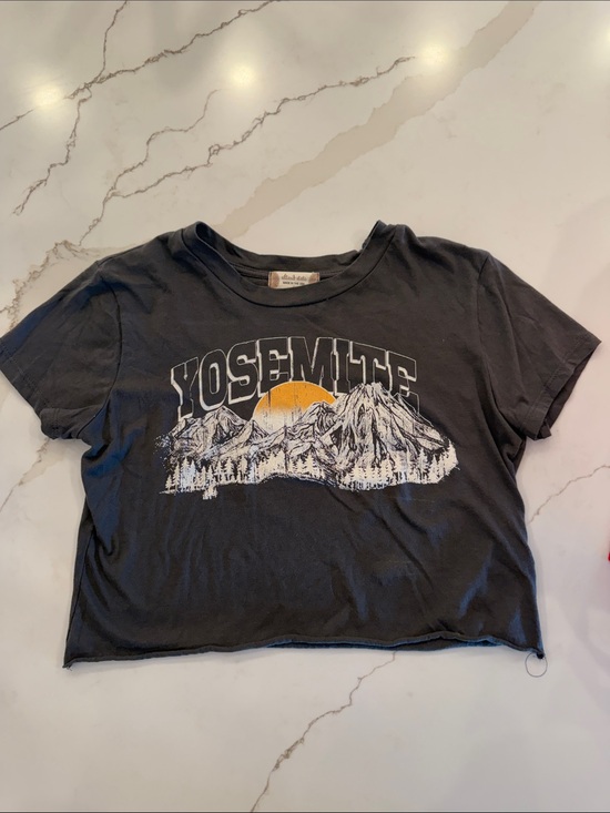 Altar'd State Tops - Altar'd State Black Yosemite Graphic Crop Tee with Yellow Sun